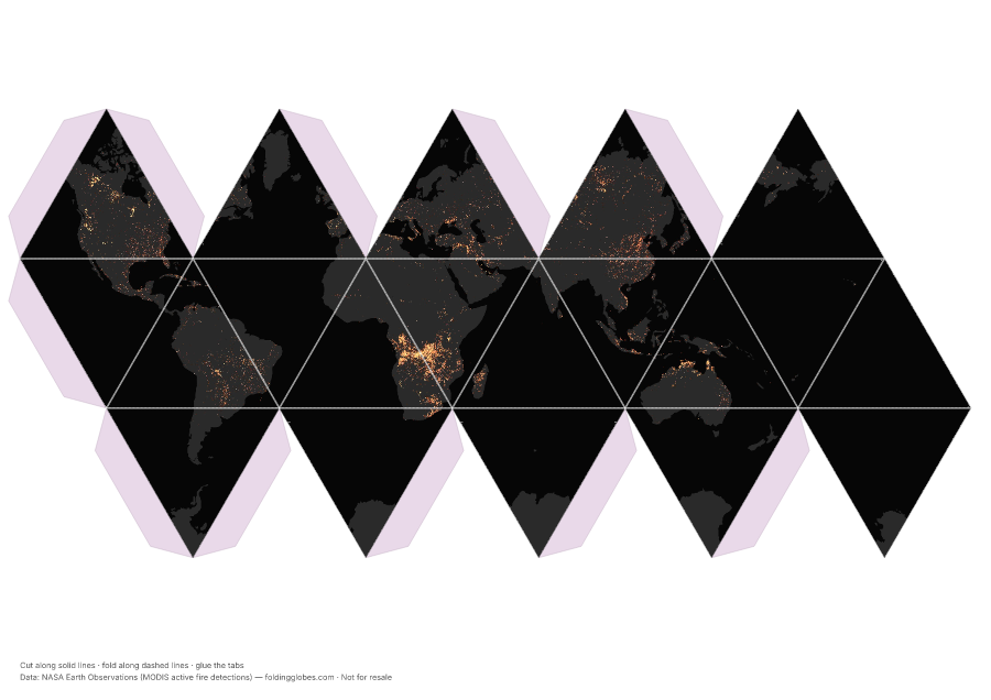 Active Fires folding globe net — cut, fold, and glue