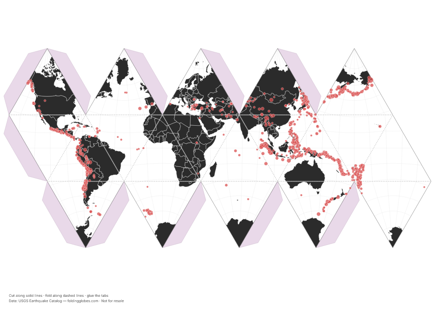 A Century of Great Earthquakes folding globe net