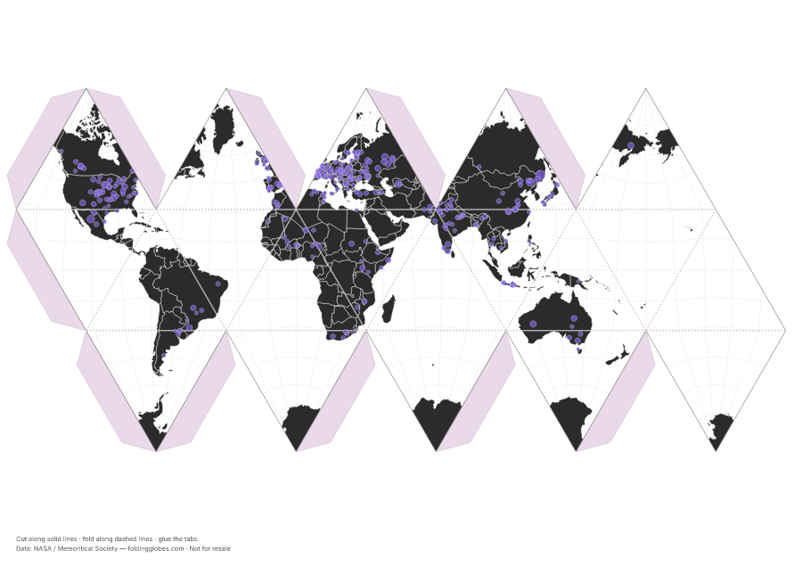 Meteorite Landings folding globe net