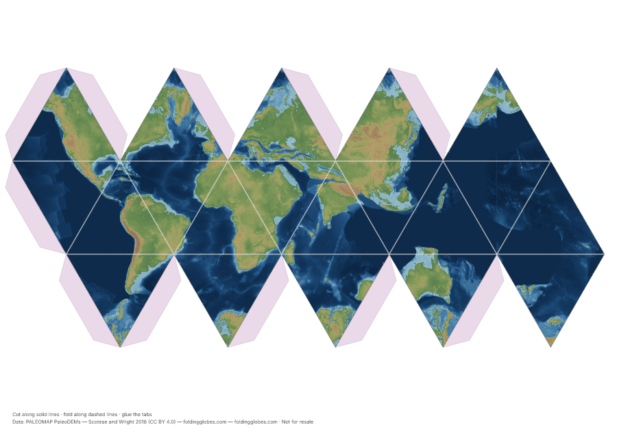 Paleogene folding globe net — cut, fold, and glue