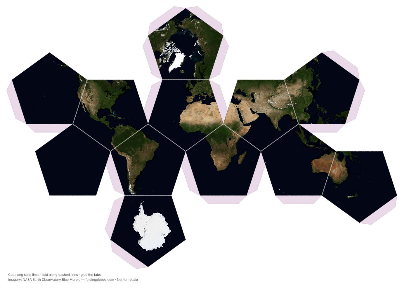 Dodecahedron paper globe template — printable foldable net to cut out and glue