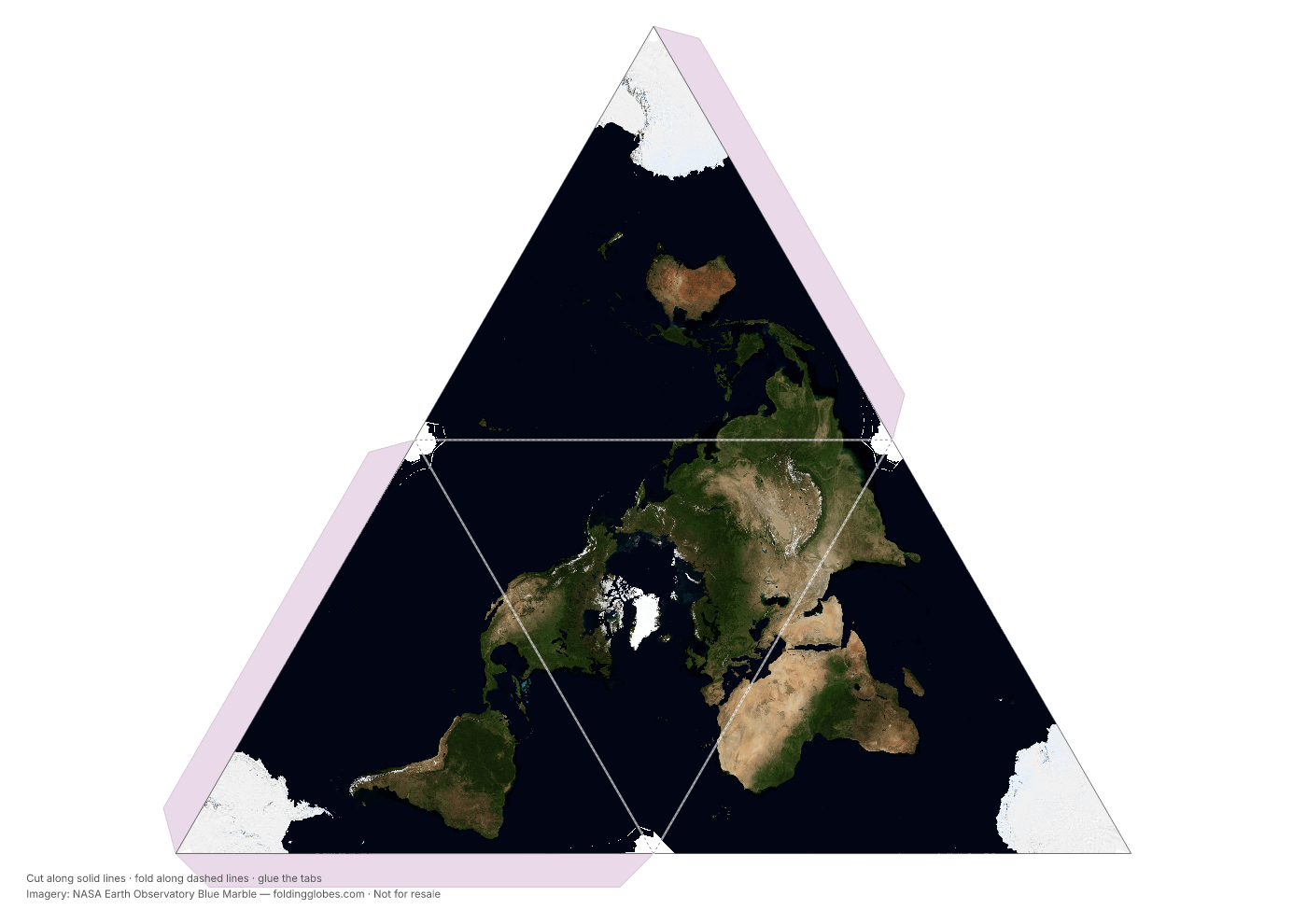 Tetrahedron paper globe template — printable foldable net to cut out and glue